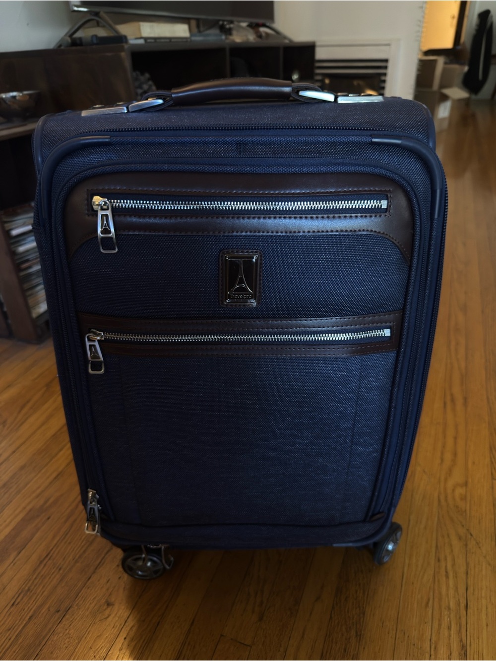 Navy Softside Carry-On Suitcase with Front Pockets